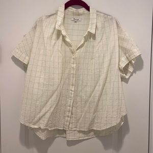 Madewell Lemon Grid Short a sleeve Button-up Blouse size XL